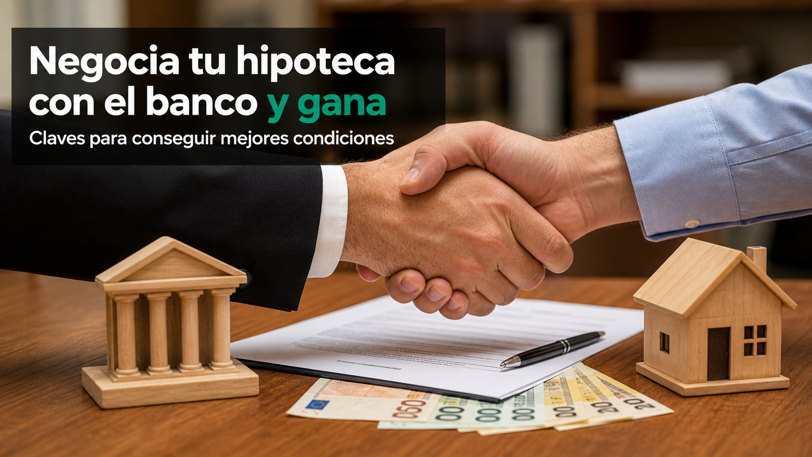 ersona negociando hipoteca con el banco en oficina bancaria en España 2026
