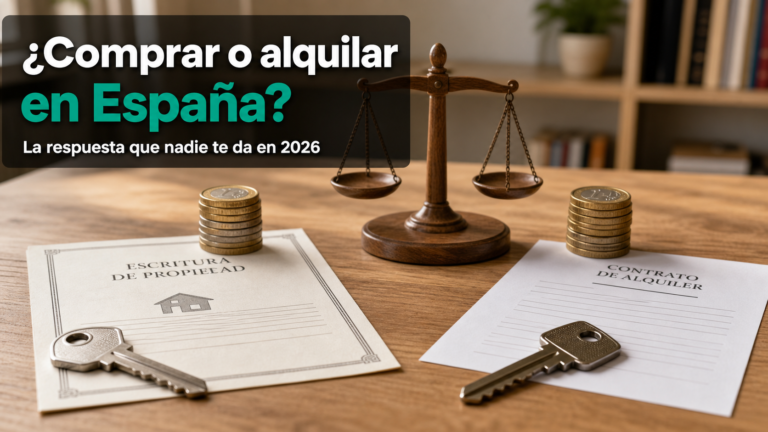 Infografía comparativa comprar vs alquilar en España en 2026 con datos de precios y rentabilidad